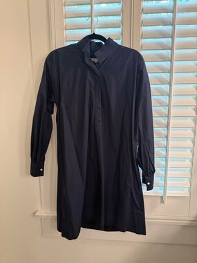 ANN MASHBURN Navy Long-Sleeve Shirt Dress